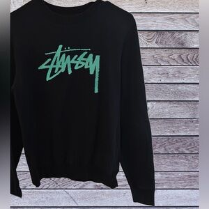 Stussy Crewneck Sweater in Black with Green Logo